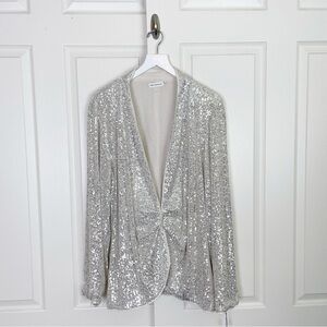 Avec Les Filles x Stitch Fix Silver Sequin Blazer Jacket Glam Party NWT Sz 2X